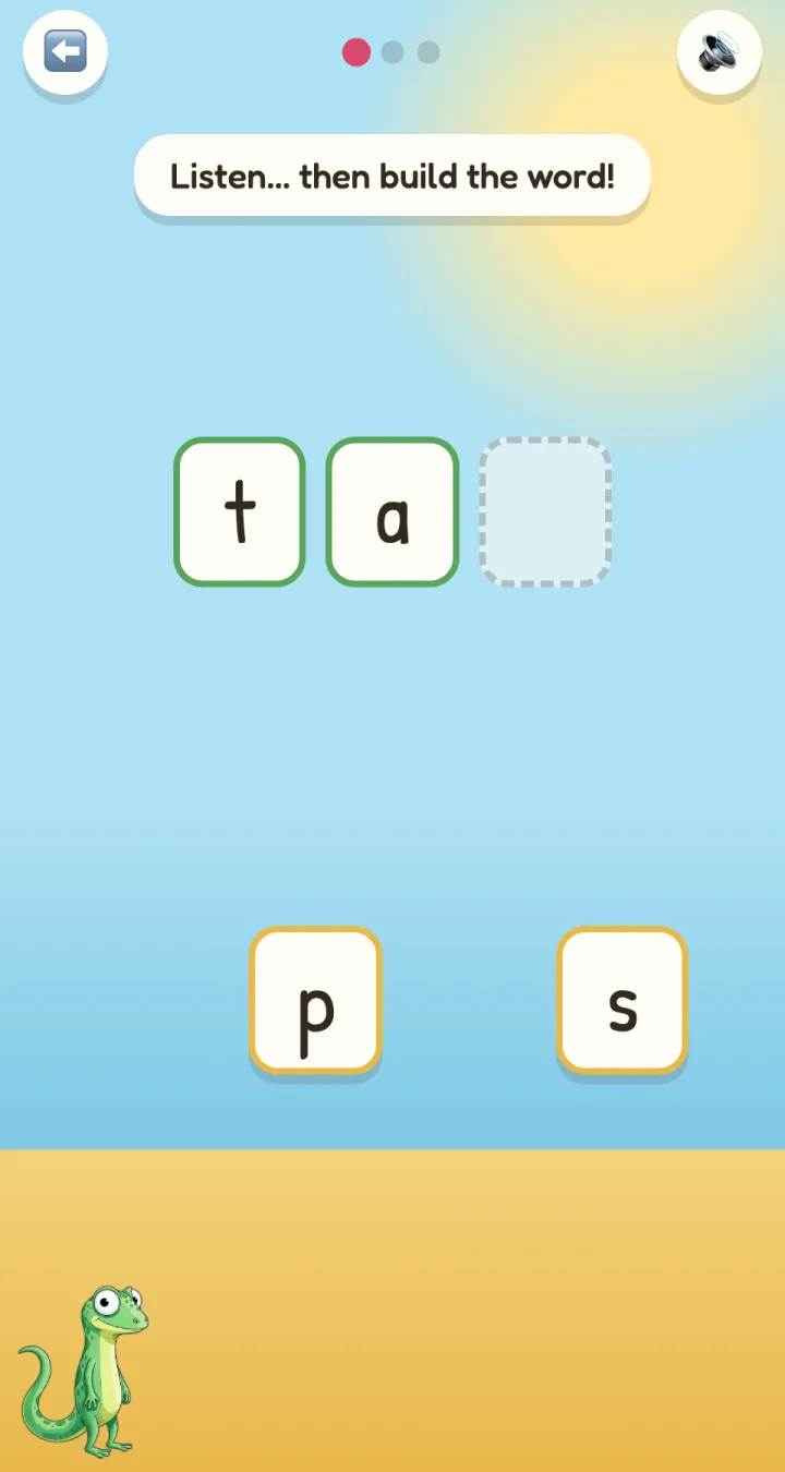 Blending game: building a word sound by sound from letter tiles